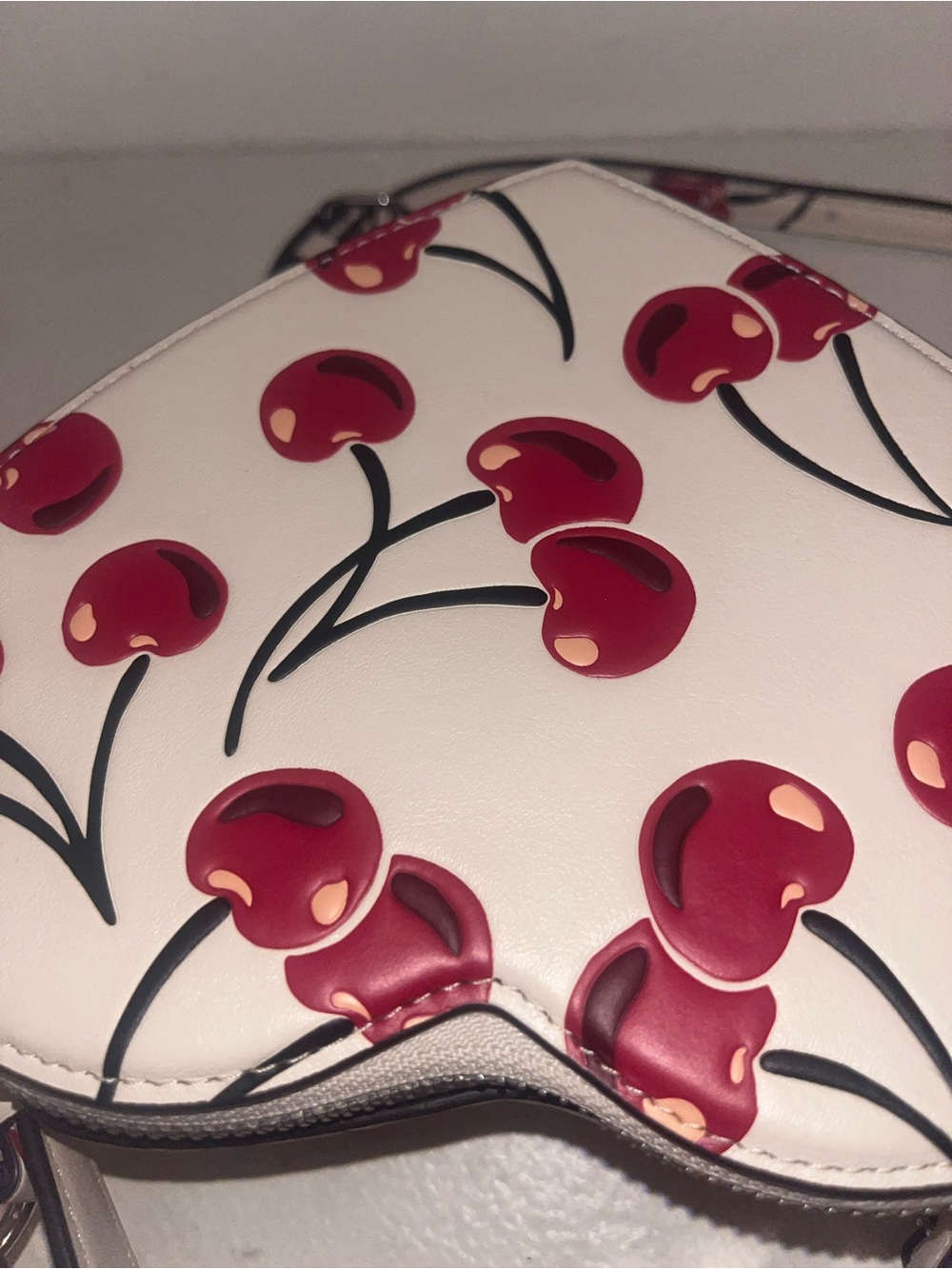 Coach White Heart-Shaped Crossbody with Red Cherry Print - Picture 5 of 7